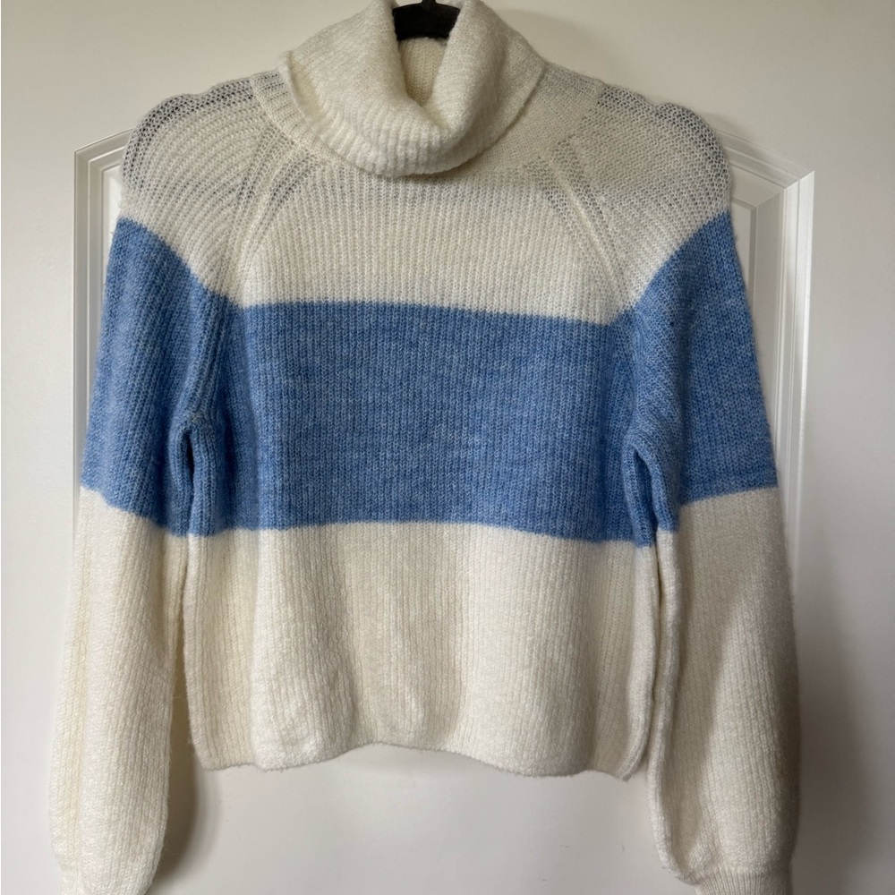 Miami Blue and White Striped Turtleneck Sweater